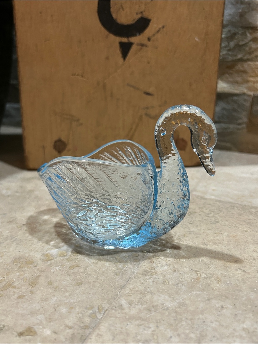 vintage blue opalescent glass swan trinket dish